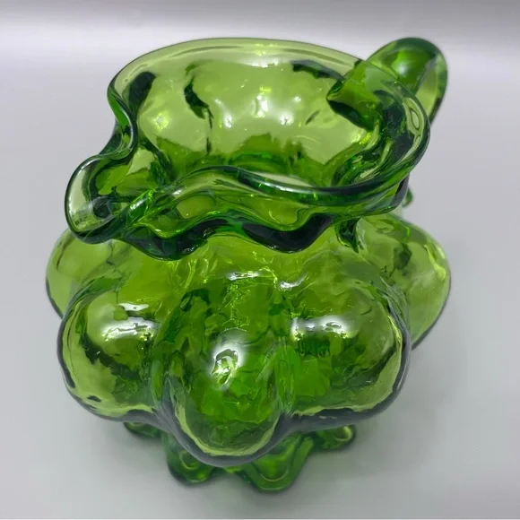Kanawha Glass Company Hand-Blown Gourd-Shaped Vaseline Uranium Glass Pitcher 4” - Picture 4 of 15